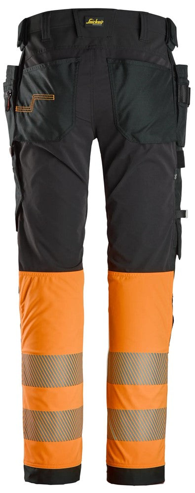 6231 | Snickers | Warnschutz 4-Wege Stretch Hose (High-Vis Kl. 1) mit Holstertaschen in Slim Fit