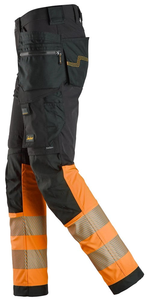6231 | Snickers | Warnschutz 4-Wege Stretch Hose (High-Vis Kl. 1) mit Holstertaschen in Slim Fit