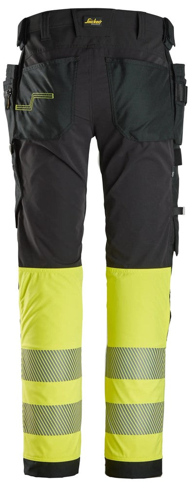 6231 | Snickers | Warnschutz 4-Wege Stretch Hose (High-Vis Kl. 1) mit Holstertaschen in Slim Fit