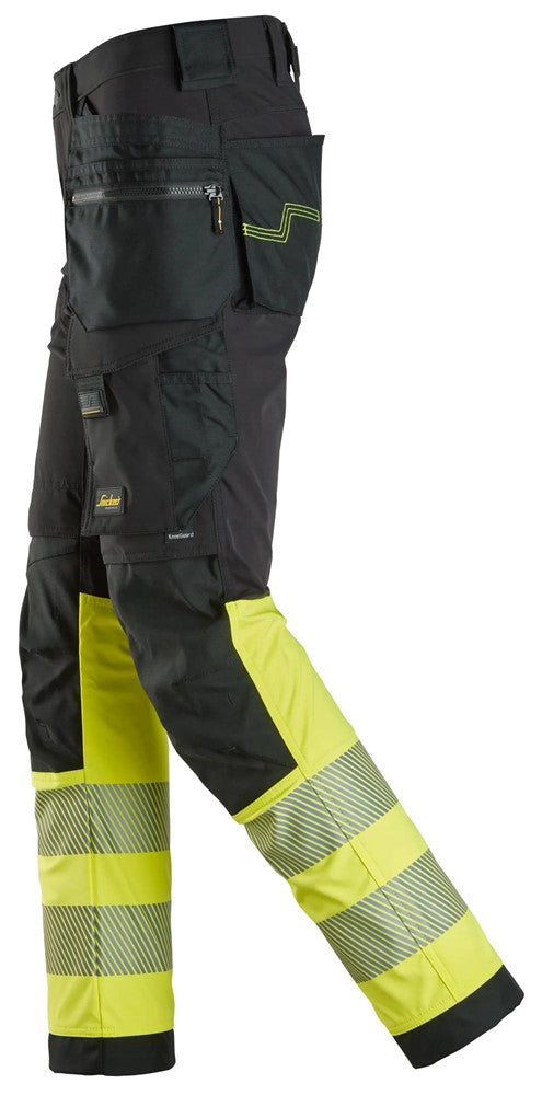 6231 | Snickers | Warnschutz 4-Wege Stretch Hose (High-Vis Kl. 1) mit Holstertaschen in Slim Fit