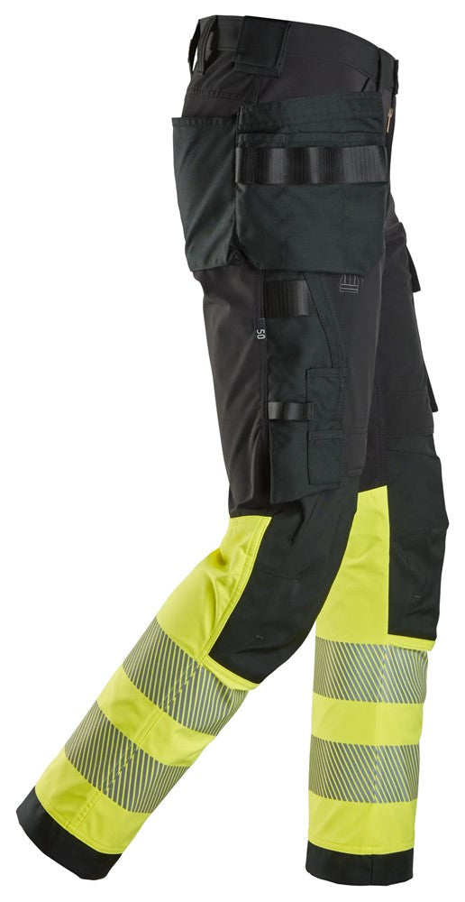 6231 | Snickers | Warnschutz 4-Wege Stretch Hose (High-Vis Kl. 1) mit Holstertaschen in Slim Fit
