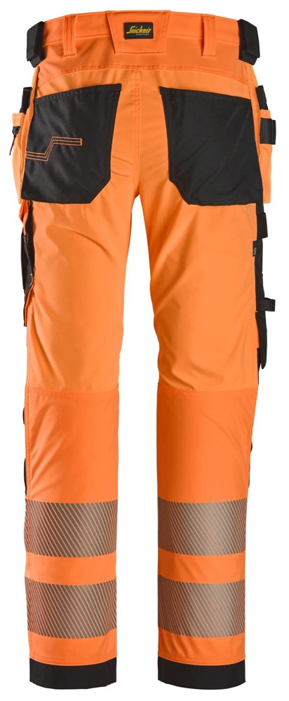 6232 | Snickers | Warnschutz 4-Wege Stretch Hose (High-Vis Kl. 2) mit Holstertaschen in Slim Fit