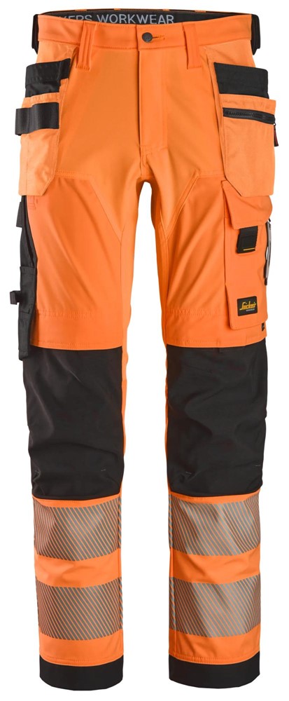 6232 | Snickers | Warnschutz 4-Wege Stretch Hose (High-Vis Kl. 2) mit Holstertaschen in Slim Fit