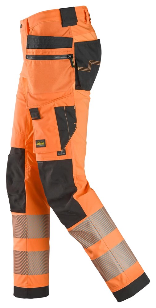 6232 | Snickers | Warnschutz 4-Wege Stretch Hose (High-Vis Kl. 2) mit Holstertaschen in Slim Fit