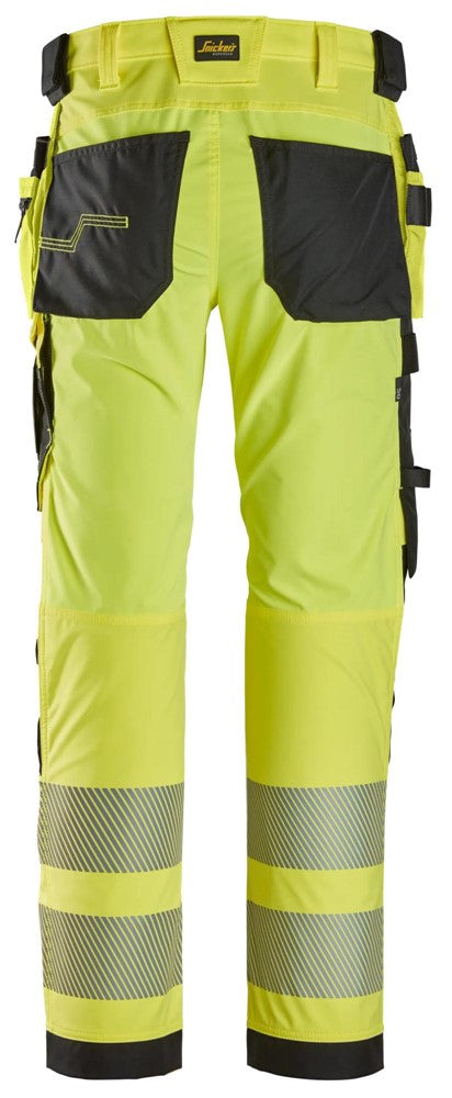6232 | Snickers | Warnschutz 4-Wege Stretch Hose (High-Vis Kl. 2) mit Holstertaschen in Slim Fit