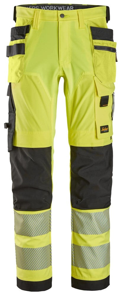 6232 | Snickers | Warnschutz 4-Wege Stretch Hose (High-Vis Kl. 2) mit Holstertaschen in Slim Fit