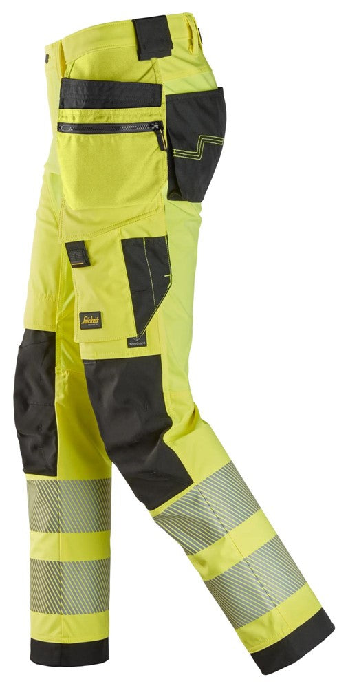 6232 | Snickers | Warnschutz 4-Wege Stretch Hose (High-Vis Kl. 2) mit Holstertaschen in Slim Fit
