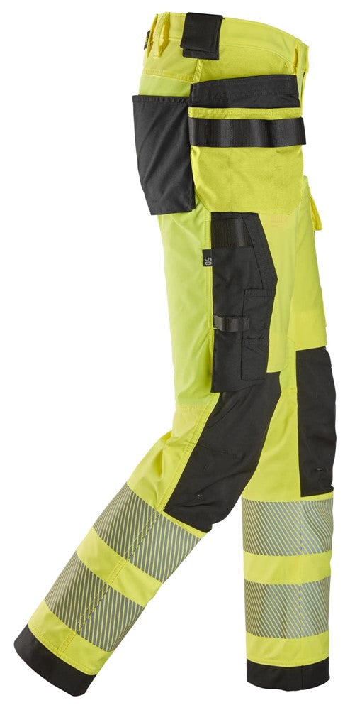 6232 | Snickers | Warnschutz 4-Wege Stretch Hose (High-Vis Kl. 2) mit Holstertaschen in Slim Fit