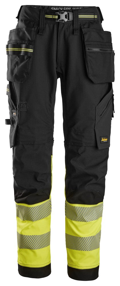6934 | Snickers | Warnschutz Stretch-Hose (High-Vis Kl. 1) mit Holstertaschen in Slim Fit