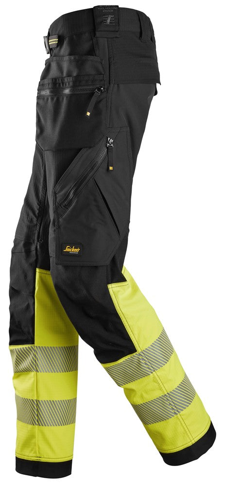 6934 | Snickers | Warnschutz Stretch-Hose (High-Vis Kl. 1) mit Holstertaschen in Slim Fit