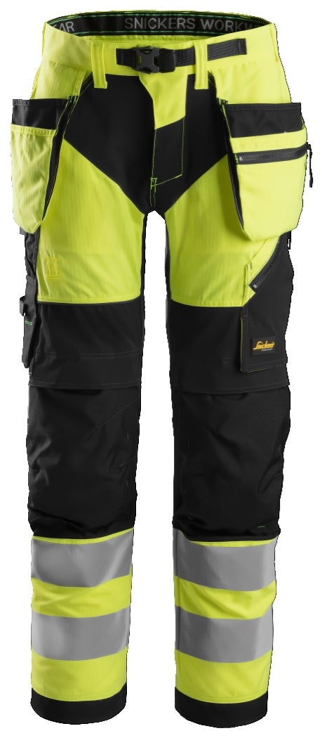 6932 | Snickers | Warnschutz FlexiWork Hose (High-Vis Kl. 2) mit Holstertaschen in Regular Fit